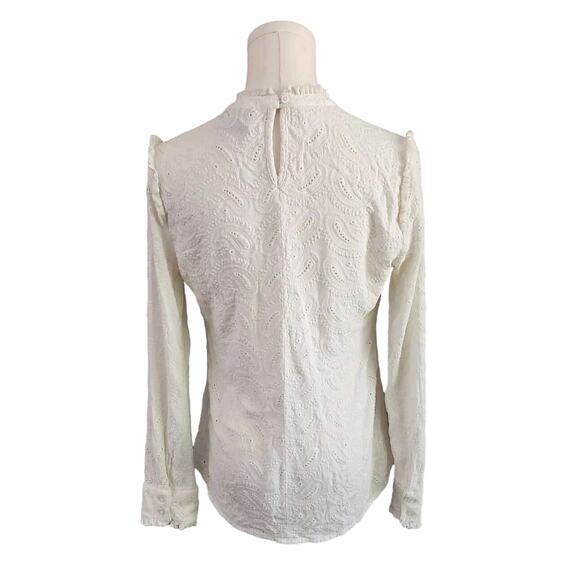Coquette Nanette Lepore Paisley Embossed Long Sleeve Ivory High Neck Top XS - Picture 3 of 7